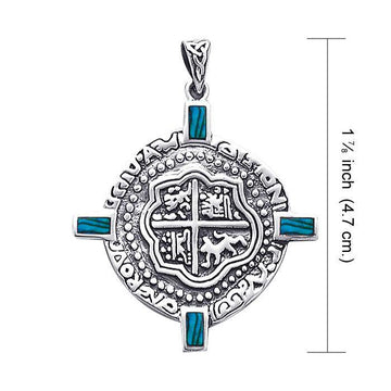 Pirate Treasure Coin Silver Pendant with Inlaid TP3080 - Jewelry